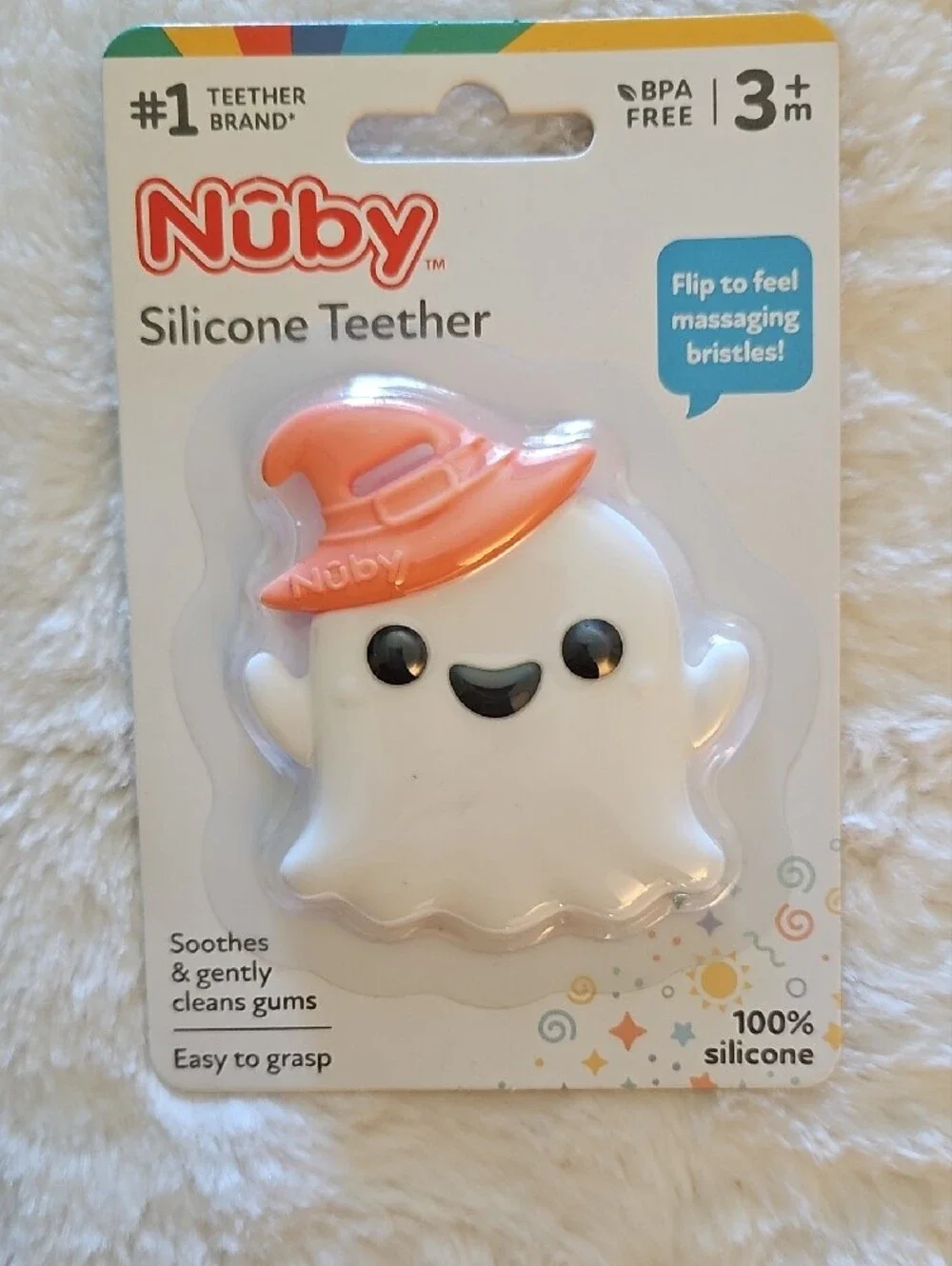 Nuby Kids Silicone Bib Set with Dino Print/Outer Space & Silcone Teether